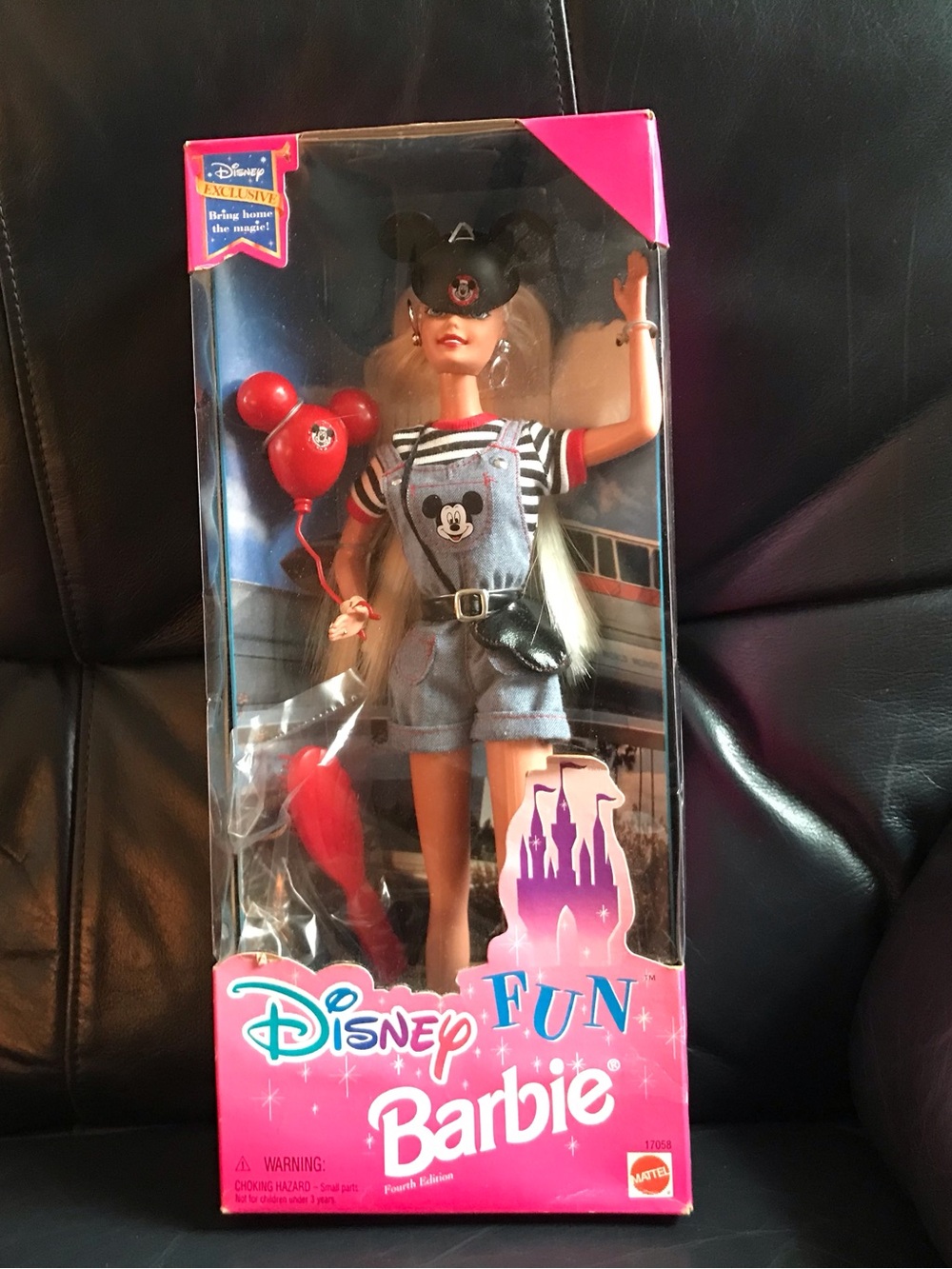1996 Barbie Disney Fun Doll in Blue Denim Overalls with Red Accents
